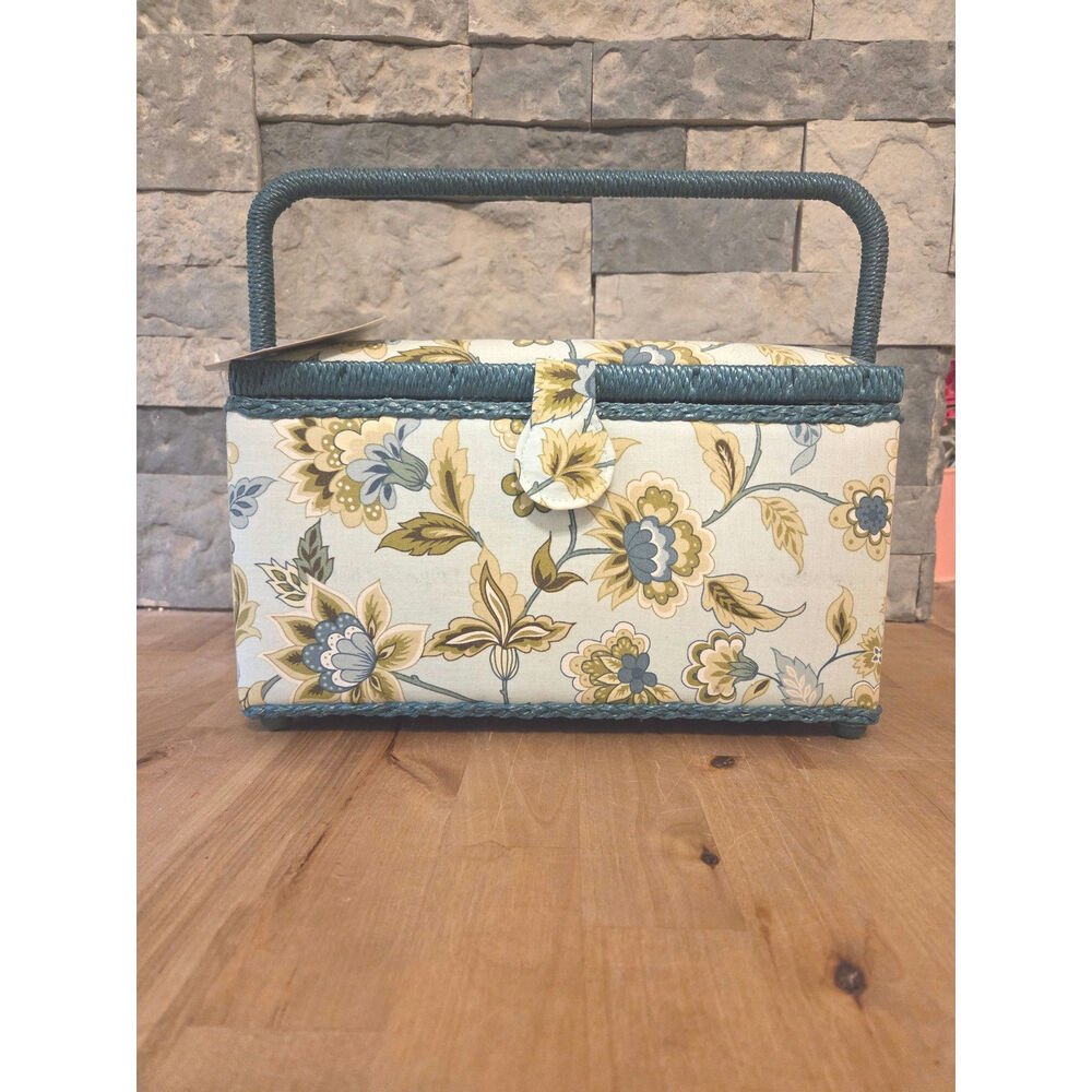 Dritz St. Jane Sewing Basket Floral Fabric Vintage Style Organizer Box With Tray